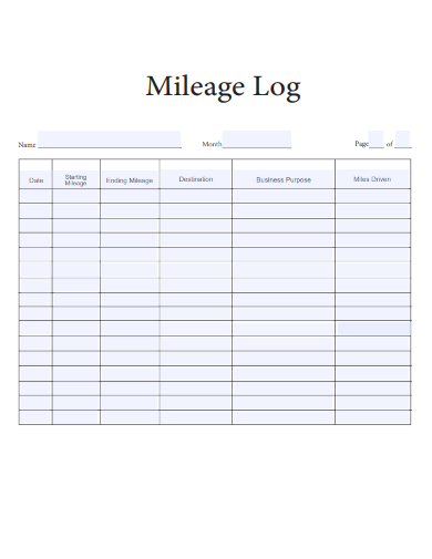 sample mileage log form template