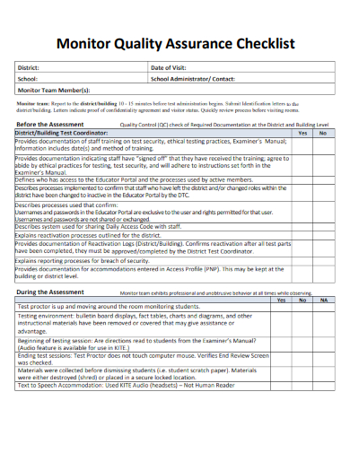 sample monitor quality assurance checklist template