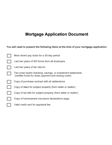 sample mortgage application document form template