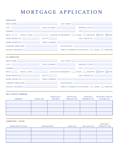 sample mortgage application form template