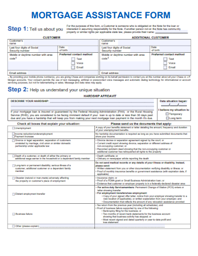 sample mortgage assistance form template