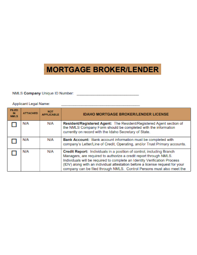 sample mortgage broker lender form template
