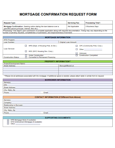 sample mortgage confirmation request form template