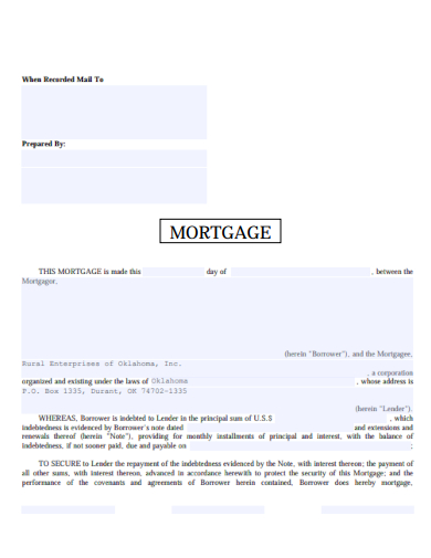 sample mortgage form blank template
