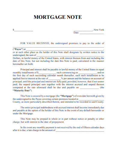 sample mortgage note form template