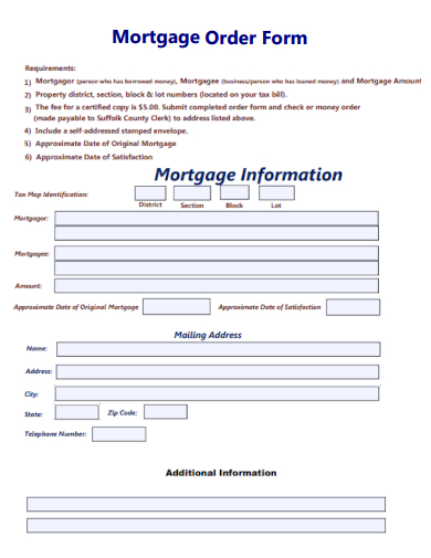 sample mortgage order form template