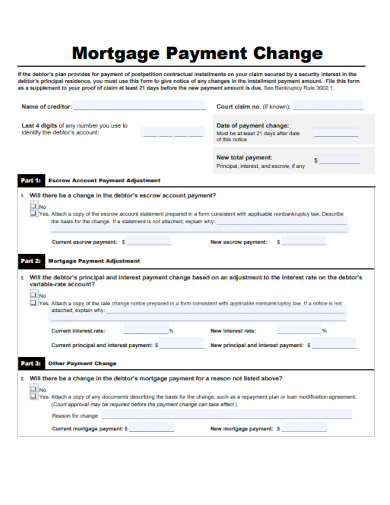 sample mortgage payment change form template