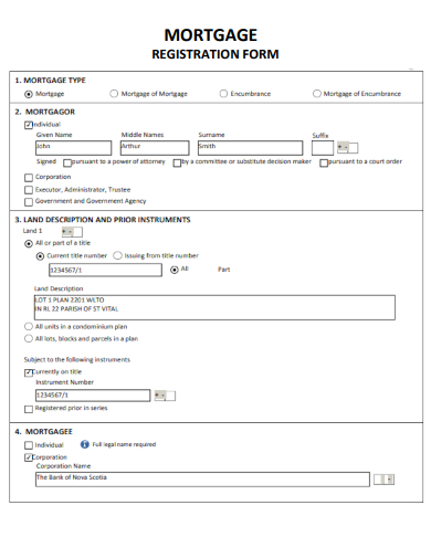 sample mortgage registration form template
