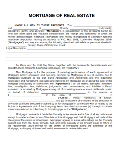 sample mortgage of real estate form template