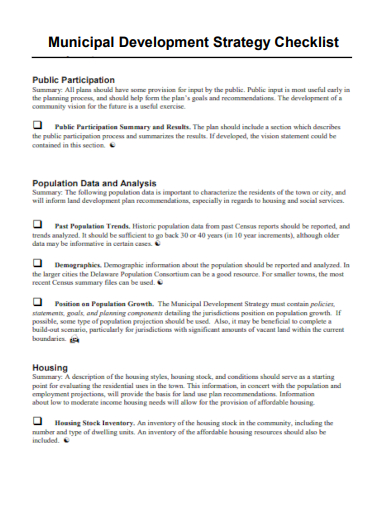 sample municipal development strategy checklist template