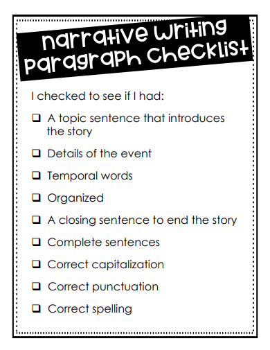 sample narrative writing paragraph checklist template