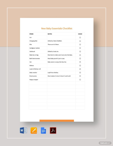 sample new baby checklist template