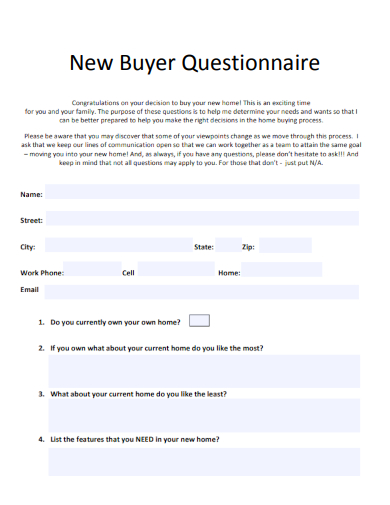 sample new buyer questionnaire template