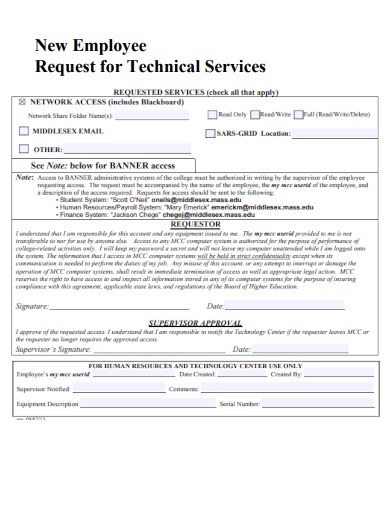 sample new employee request for technical services template