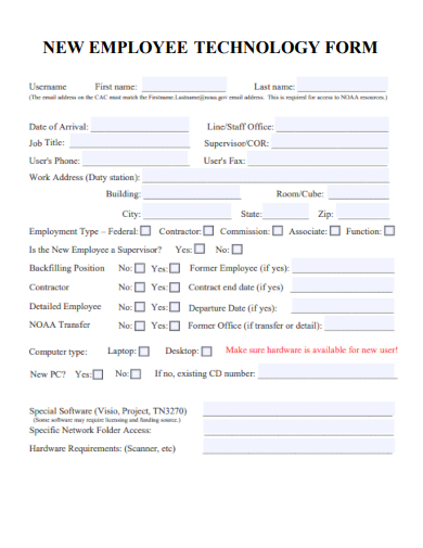 sample new employee technology form template