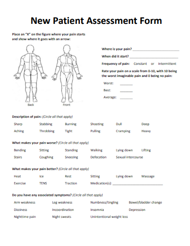 sample new patient assessment form template