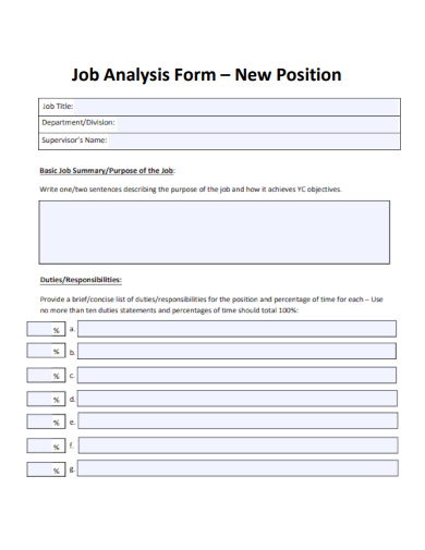 sample new position job analysis form template