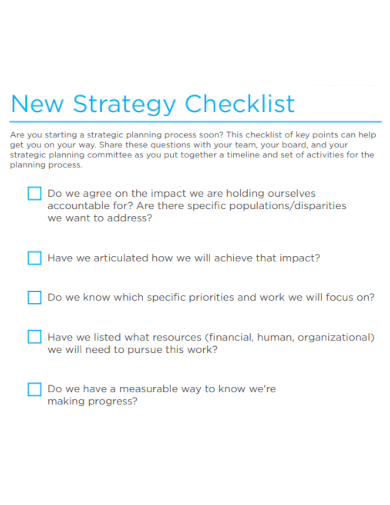 sample new strategy checklist template