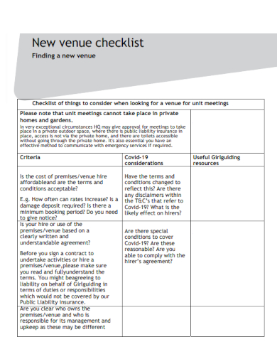 sample new venue checklist template
