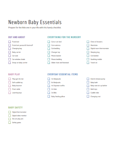 sample newborn baby checklist template