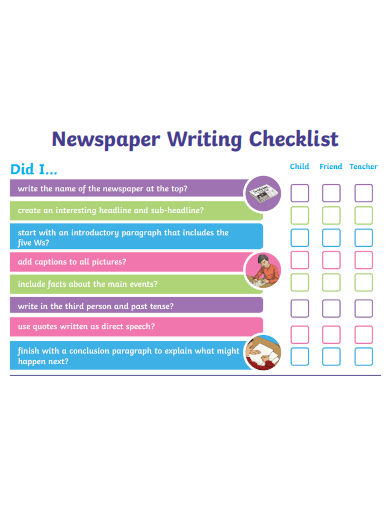 sample newspaper writing checklist template