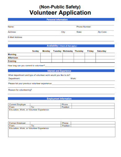 sample non public safety volunteer application form template