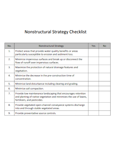 sample nonstructural strategy checklist template