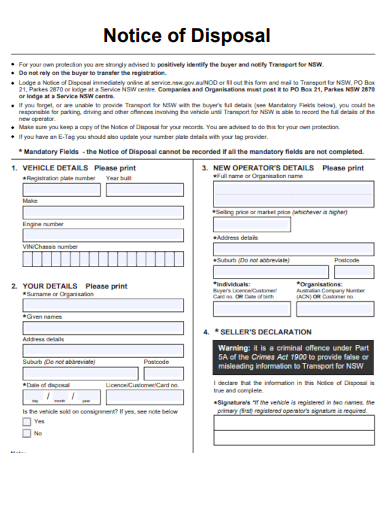 sample notice of disposal form template