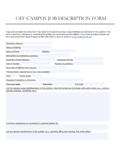 sample off campus job description form template