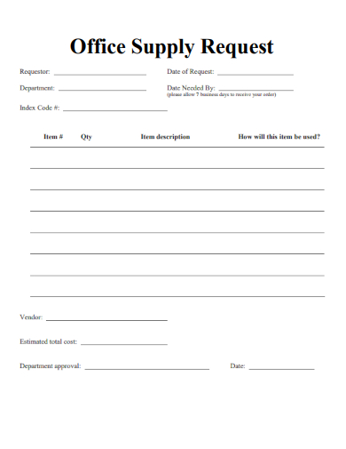sample office supply request template
