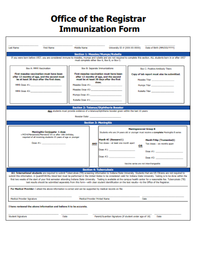 sample office of the registrar immunization form template