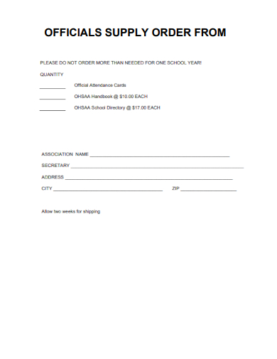 sample officials supply order form template