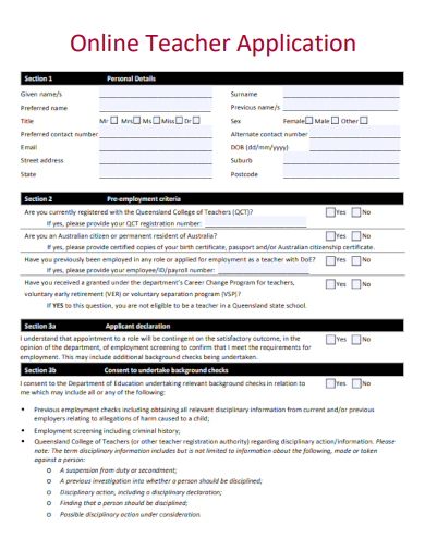 sample online teacher application template