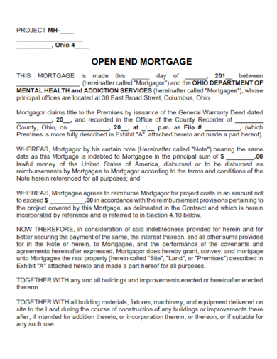 sample open end mortgage form template