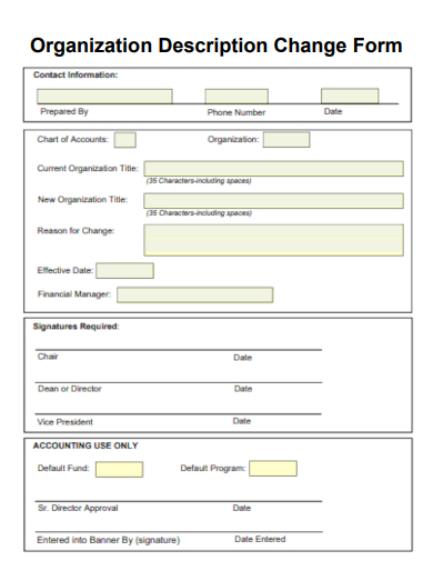 sample organization description change form template