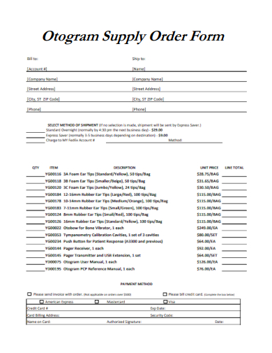sample otogram supply order form template