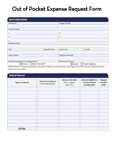 sample out of pocket expense request form template