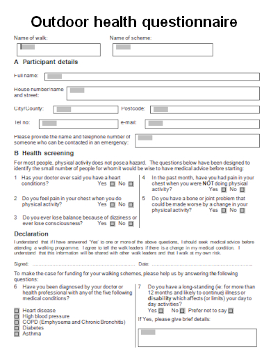 sample outdoor health questionnaire template