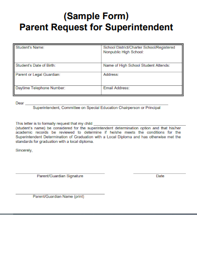 sample parent request for superintendent form template