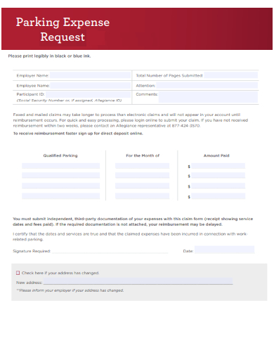 sample parking expense request form template