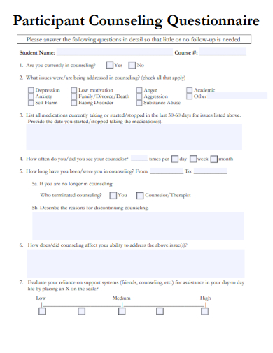 sample participant counseling questionnaire template