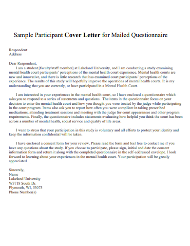 sample participant cover letter for questionnaire template
