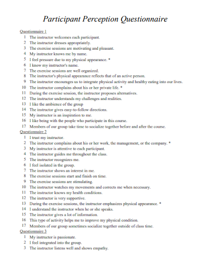 sample participant perception questionnaire template