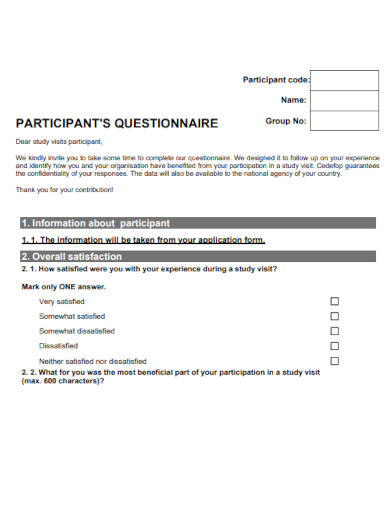 sample participant questionnaire basic template
