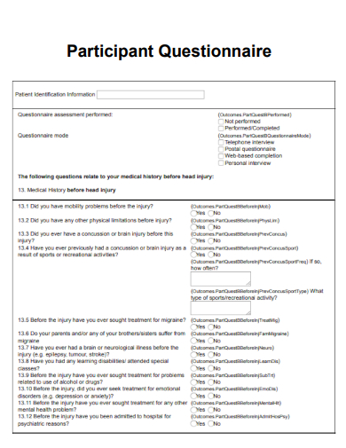 sample participant questionnaire editable template