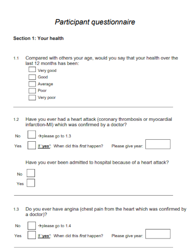 sample participant questionnaire formal template