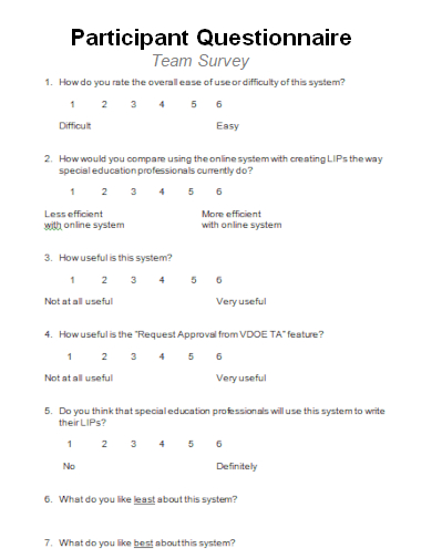 sample participant questionnaire team survey template