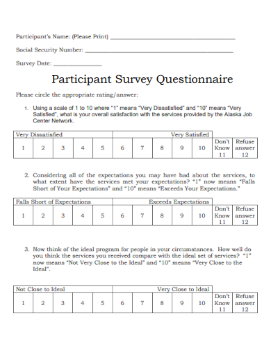 sample participant survey questionnaire template