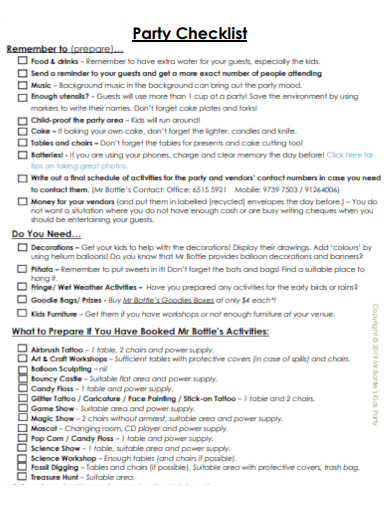 sample party checklist editable template