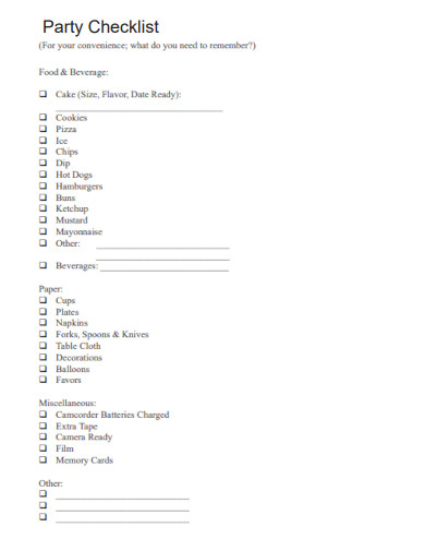 sample party checklist format template